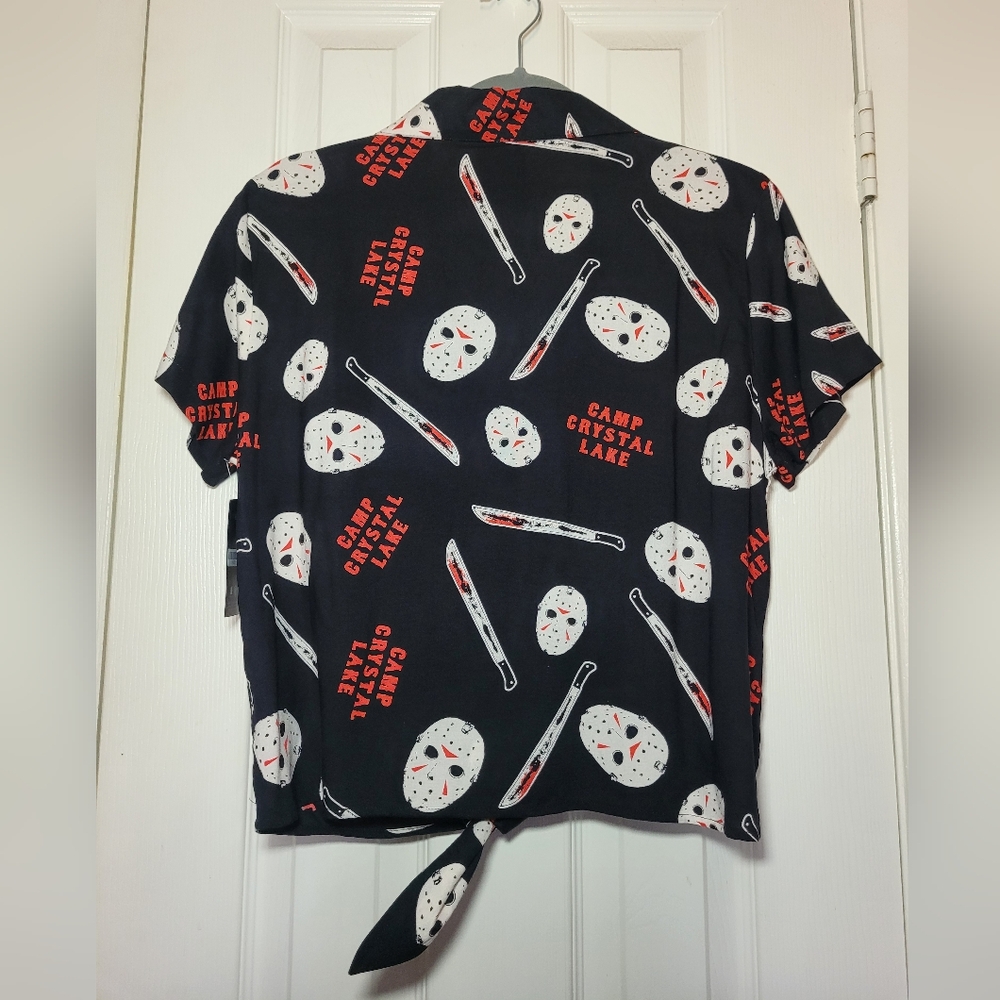 Friday the 13th Camp Crystal Lake Tie-Front Button-up Shirt Machete Horror Large - Picture 2 of 11